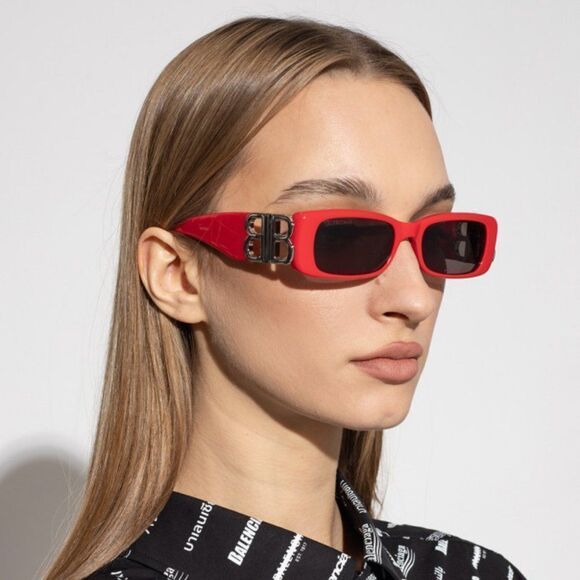 NEW Balenciaga BB0096S 015 Red Silver Logo Rectangle Unisex Sunglasses - Picture 1 of 12